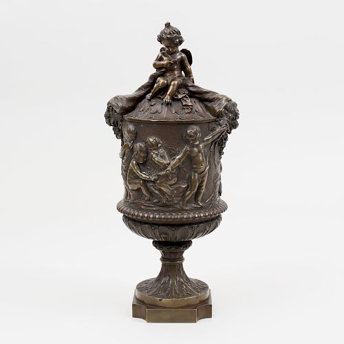 Continental Bronze Cup and Cover Decorated with Putti