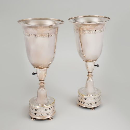 Pair of Silver Plate Urn Form Lamps