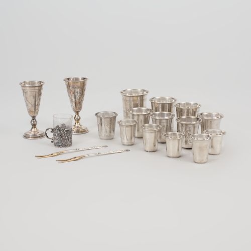 Group of Russian and American Silver Kiddush Cups, and Other Continental Wares