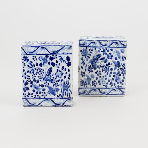 Pair of Chinese Blue and White Porcelain Flower Bricks