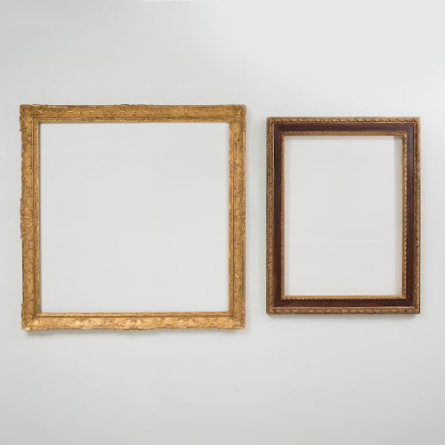 Régence Style Carved Giltwood Frame and a Baroque Style Grained Wood and Parcel-Gilt Frame
