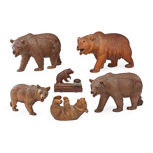 SIX CARVED BLACK FOREST BEARS