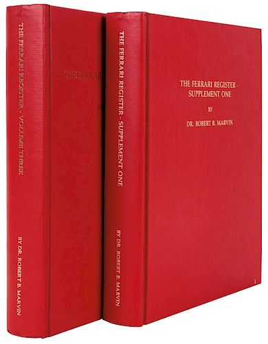 Marvin, Robert B. The Ferrari Register. Estados Unidos, 1989 - 1990. VOlumen 3 y SUplemento 1. Edición de 1,000 ejemplares. Piezas: 2.