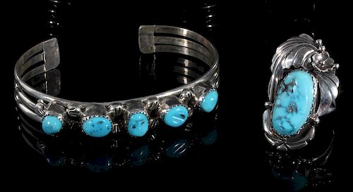 Navajo Turquoise Sterling Silver Bracelet and Ring
