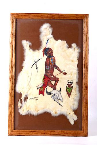 1968 Stanley Harrison Indian Rabbit Hide Painting