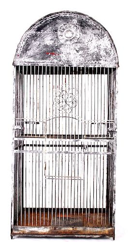 Antique Large Wire And Pressed Steel Bird Cage