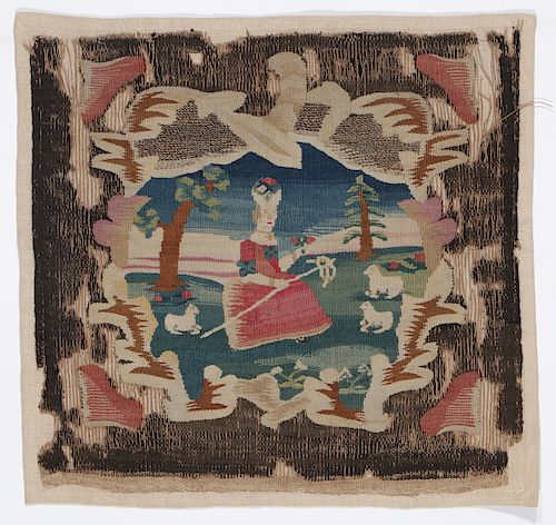 Small 19th C. Swedish Pictorial Wool Tapestry