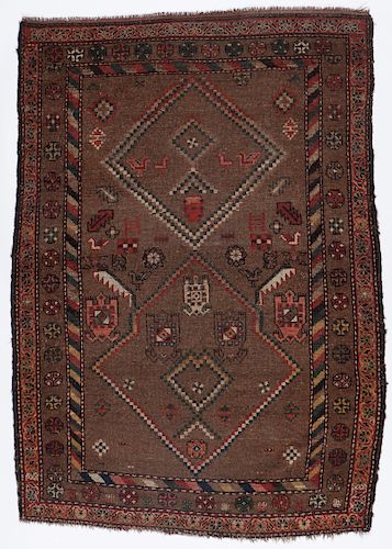 Antique West Persian Kurd Rug, Persia: 4'1'' x 5'9''