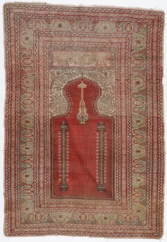 Antique Ottoman Bandirma Prayer Rug: 4'2'' x 6'0'' (127 x 183 cm). 7 lbs