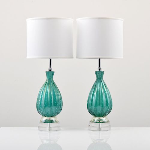 Pair of Barovier & Toso Lamps, Murano