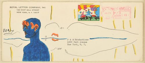 Peter Max Drawing on Stamped Envelope
