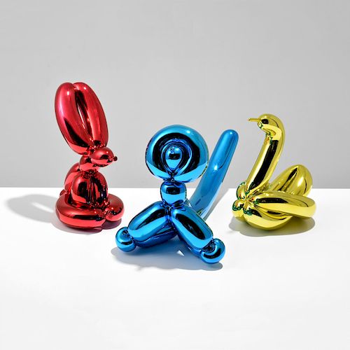 Jeff Koons BALLOON RABBIT, MONKEY, SWAN Sculptures, Set of 3