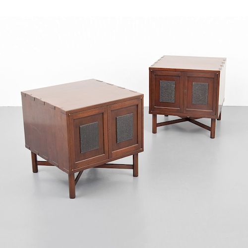 Pair of Custom Edward Wormley JAPANESE PRINT BLOCK Nightstands/End Tables