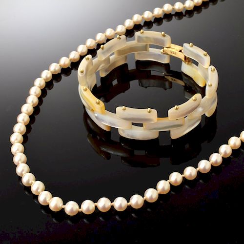 Bracelet & Cultured Pearl Estate Necklace, 14K Gold