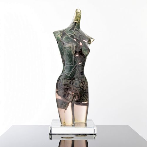 Arman VENUS WITH TWO DOLLAR BILLS Sculpture, Unique