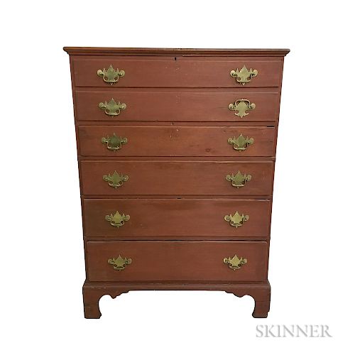 Queen Anne Red-painted Pine Four-drawer Blanket Chest