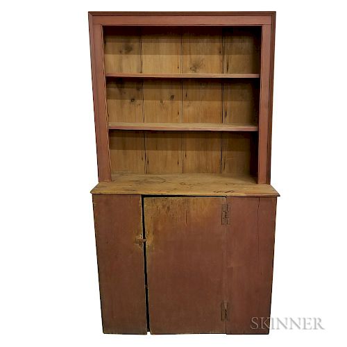 Red-painted Pine Slant-back Cupboard