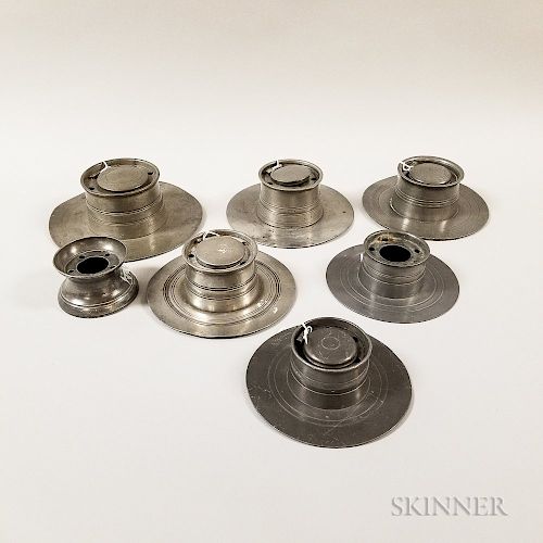 Seven Pewter Inkwells