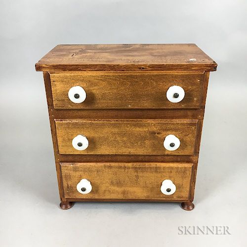 Miniature Country Maple and Poplar Three-drawer Chest