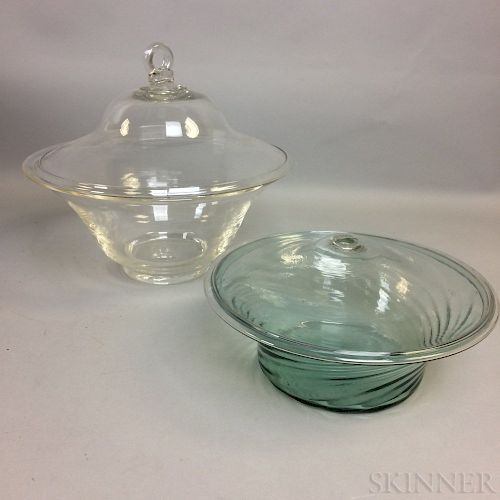 Two Blown Glass Bowls, a Lid, and a Smoke Shade