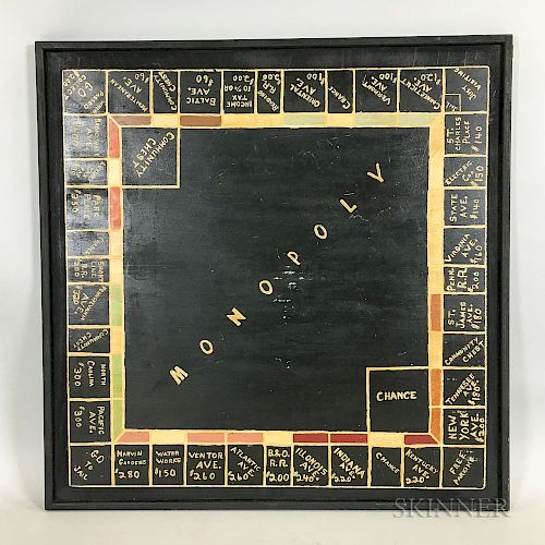 Framed Painted Plywood Monopoly Board