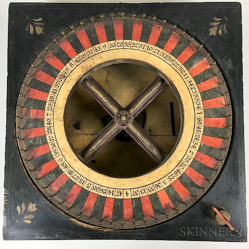 Small Lithographed Wood and Iron Roulette Wheel