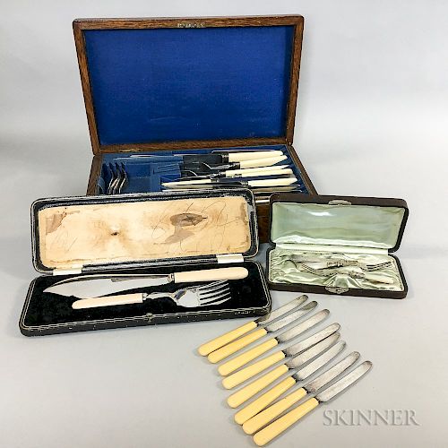 Three Silver-plated Cased Cutlery Sets and Eight Separate Knives
