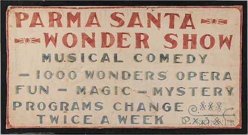 Mounted and Painted Cotton "Parma Santa Wonder Show" Sign