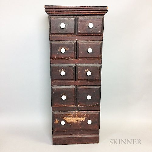 Small Red-stained Maple Nine-drawer Spice Chest