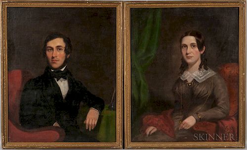 American School, 19th Century  Portraits of a Man and Woman