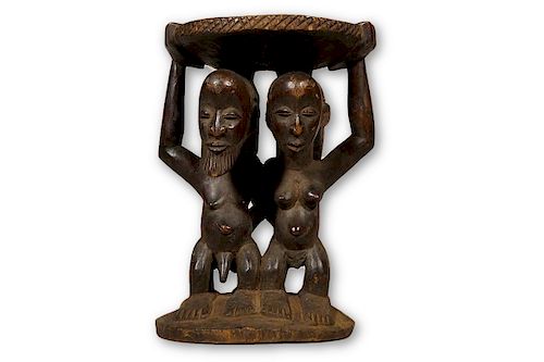 Luba Couple Figural Stool from Democratic Republic of the Congo