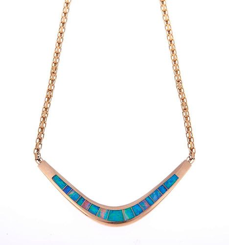 Opal inlay and 14k gold necklace