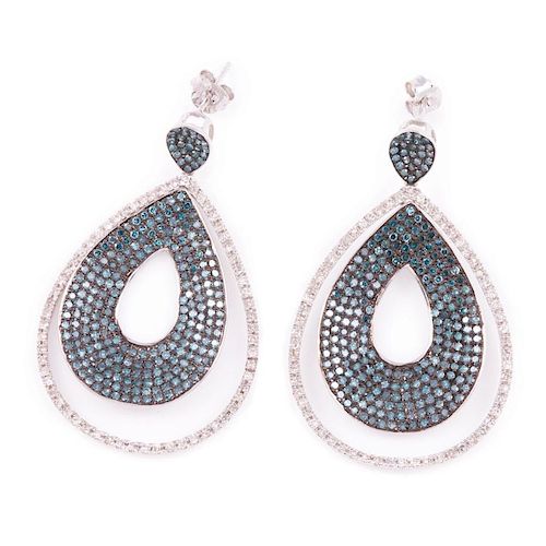 Pair of colored diamond and diamond earrings