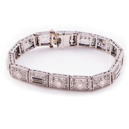 Antique diamond and synthetic sapphire filigree bracele