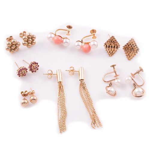 7 pairs of gem-set and gold earrings