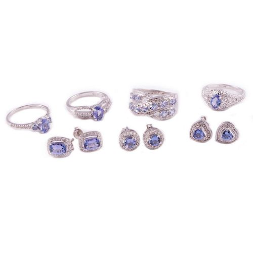Tanzanite, diamond and sterling silver jewelry