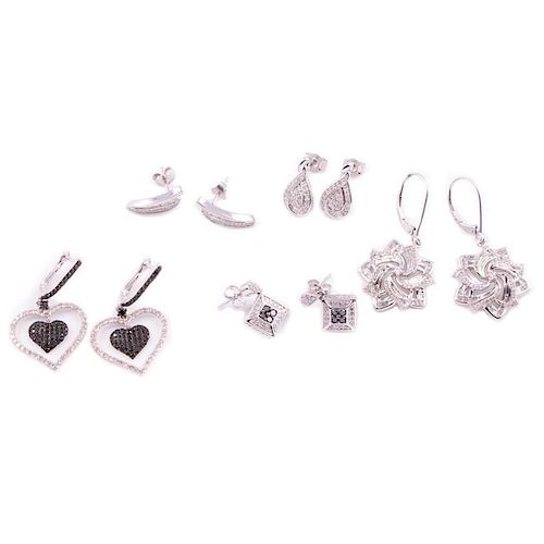 Five pairs of gem-set and sterling silver earrings
