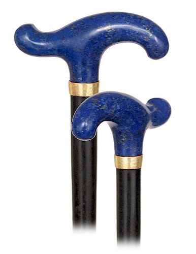 11. Lapis Lazuli and Gold Dress Cane -Ca. 1900 -Large Lapis Lazuli handle fashioned of a select single stone in a well-proportioned Derby-like Baroque