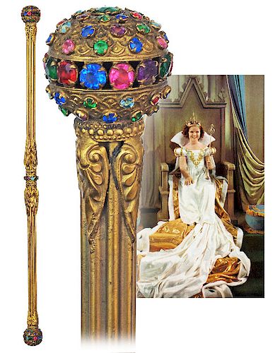 33. Jeweled Gilt Brass Scepter -Ca. 1939 -Gilt brass scepter fashioned in an appealing mirrored concept featuring a ball top chased in low relief and 