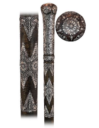 120. South Russian Nobleman’s Cane  -Ca. 1890 -Fashioned of a well-dressed and smooth shaved holly wood branch with a naturally widening, integral han