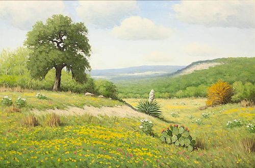 Don Warren 1935 - 2006 | Hill Country Indian Paintbrush, Yucca and Oak Tree