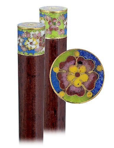 163. Cloisonné Enamel Dress Cane -Ca. 1900 -Shippo cloisonné enamel small cylindrical knob with round and flattop totally enameled in well-matched pas