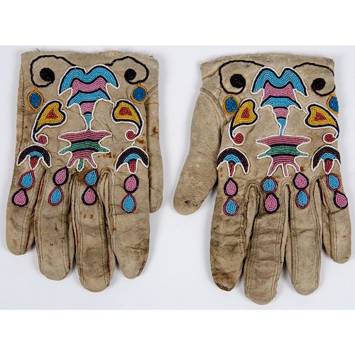 Crow Beaded Hide Gloves, From the Collection of William H. Saunders, M.D. and Putzi Saunders, Ohio