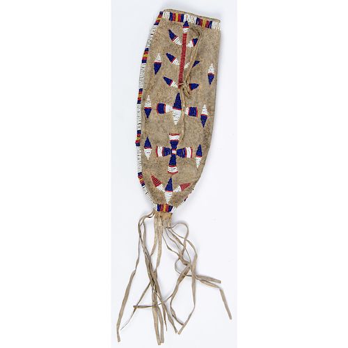 Sioux Beaded Hide Pouch with Horse Track Designs
