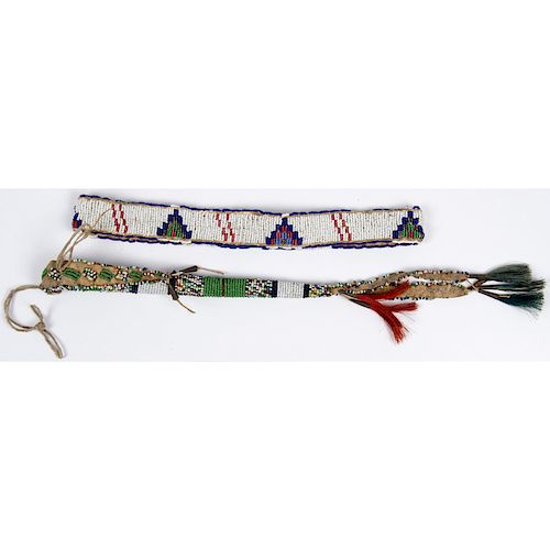 Sioux Beaded Hide Awl Case and Hat Band, From the Collection of William H. Saunders, M.D. and Putzi Saunders, Ohio