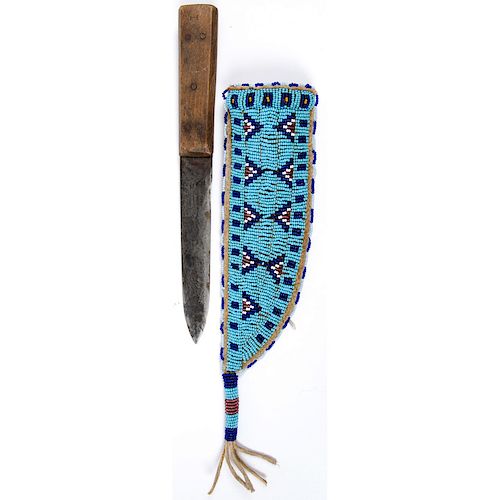 Sioux Beaded Hide Knife Sheath AND Knife