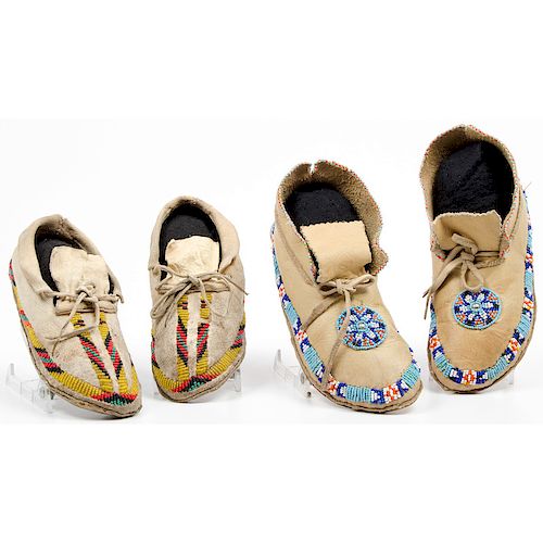 Southern Plains Beaded Hide Moccasins, From an Old Nebraska Collection