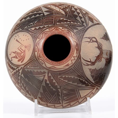 Kevin Naranjo (Santa Clara, b.1972) Miniature Sgraffito Blackware Pottery Jar, From the Collection of William H. Saunders, M.D. and Putzi Saunders, Oh