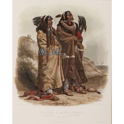 Karl Bodmer (French-Swiss, 1809-1893) Sih-Chida & Mahchsi-Karehde. Mandan Indians, Reprint
