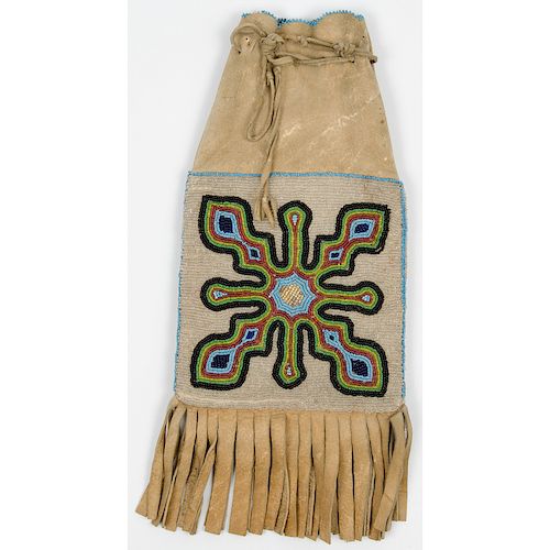 Prairie Beaded Hide Tobacco Bag, From an Old Nebraska Collection